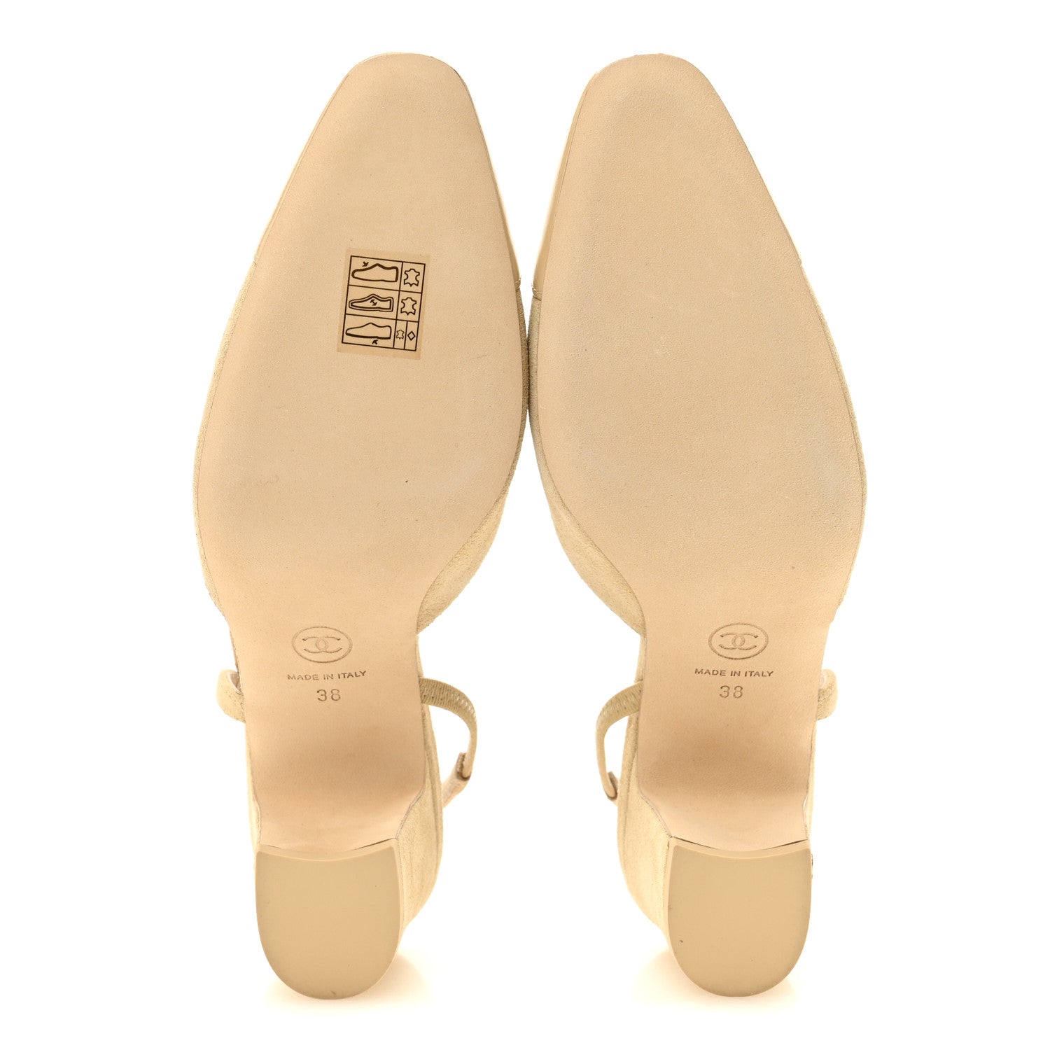 Chanel Suede Patent Cap Toe CC Slingback Pumps 38 Beige 6 of 10