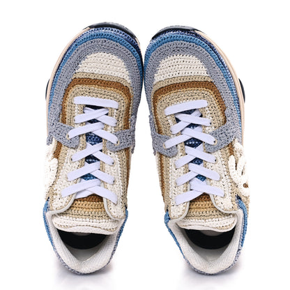 Chanel Braided Raffia Womens CC Sneakers 40 Blue Beige 2 of 11