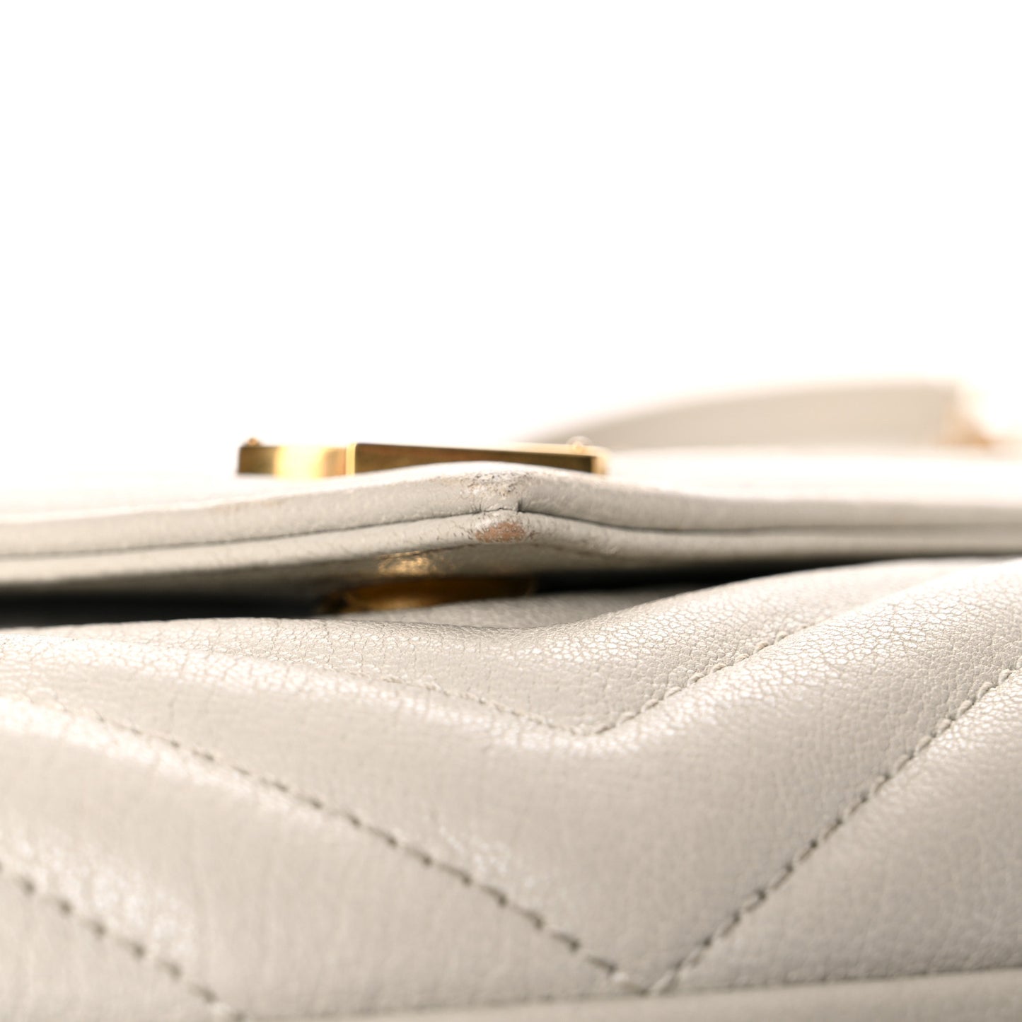 Sheepskin Matelasse Chevron Monogram Medium College Bag Crema Soft