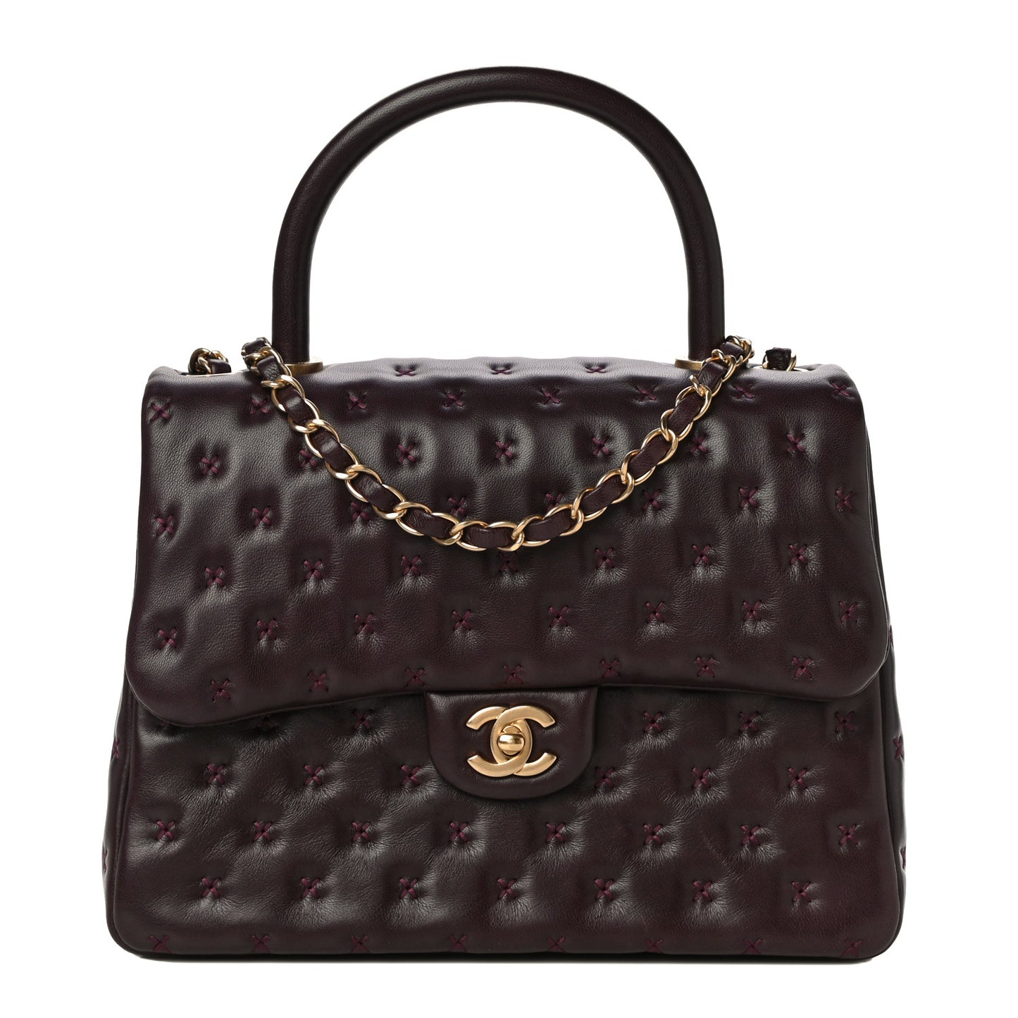 Lambskin Cross Stitch Small Coco Handle Flap Burgundy