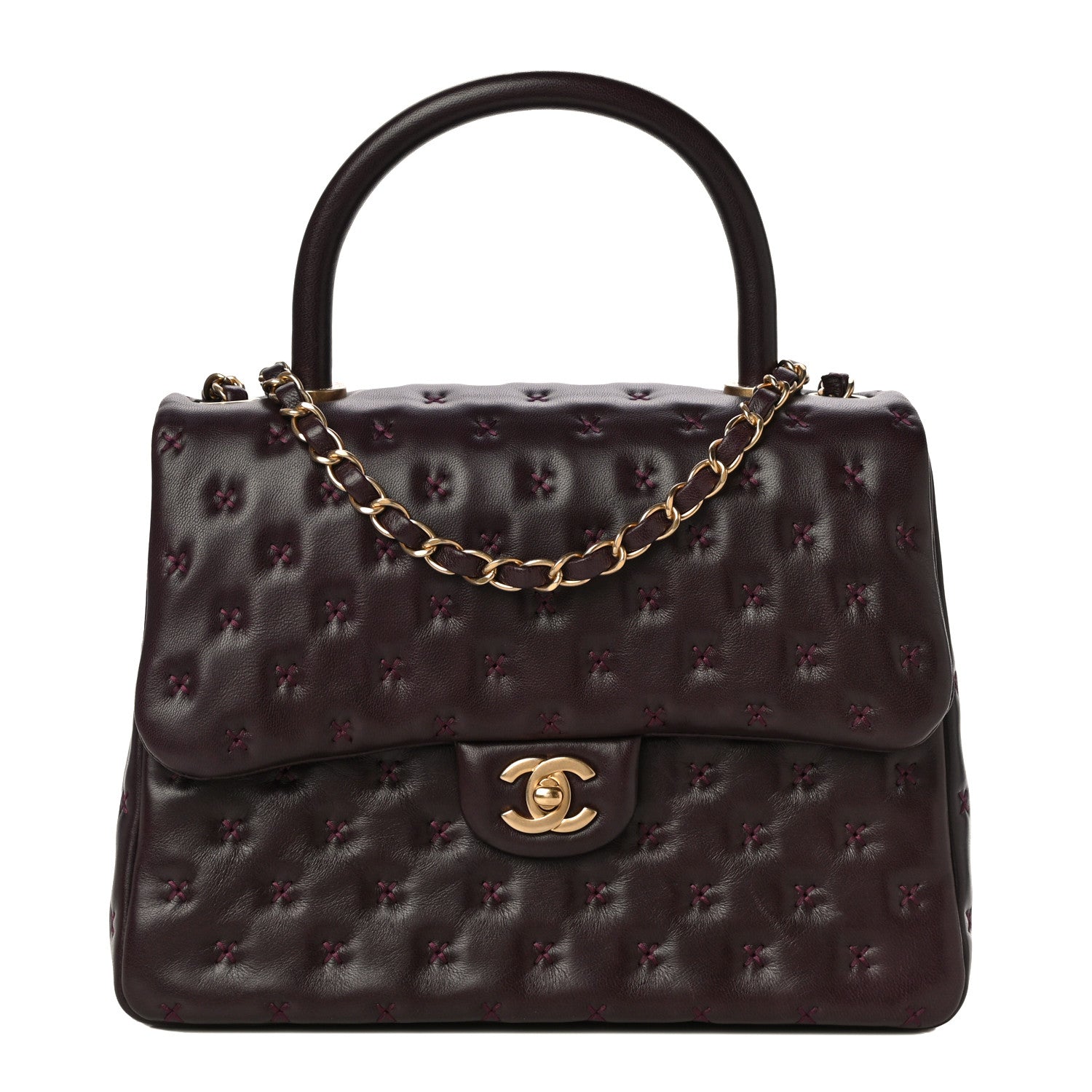 Chanel Lambskin Cross Stitch Small Coco Handle Flap Burgundy 1 of 14