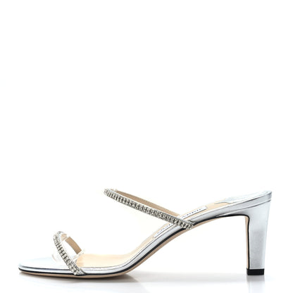 Jimmy Choo Metallic Calfskin Crystal Brea 65 Sandals 39 Silver 1 of 7