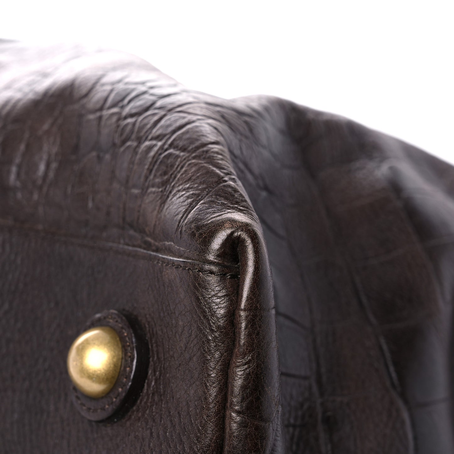 Calfskin Crocodile Embossed Duffle Bag Brown