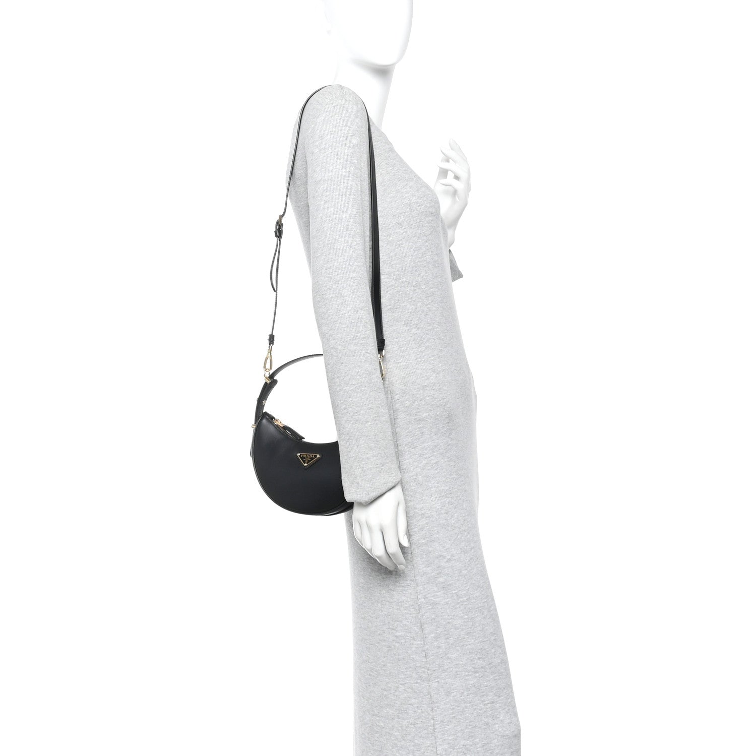 Prada Soft Calfskin Arque Shoulder Bag Black 2 of 9