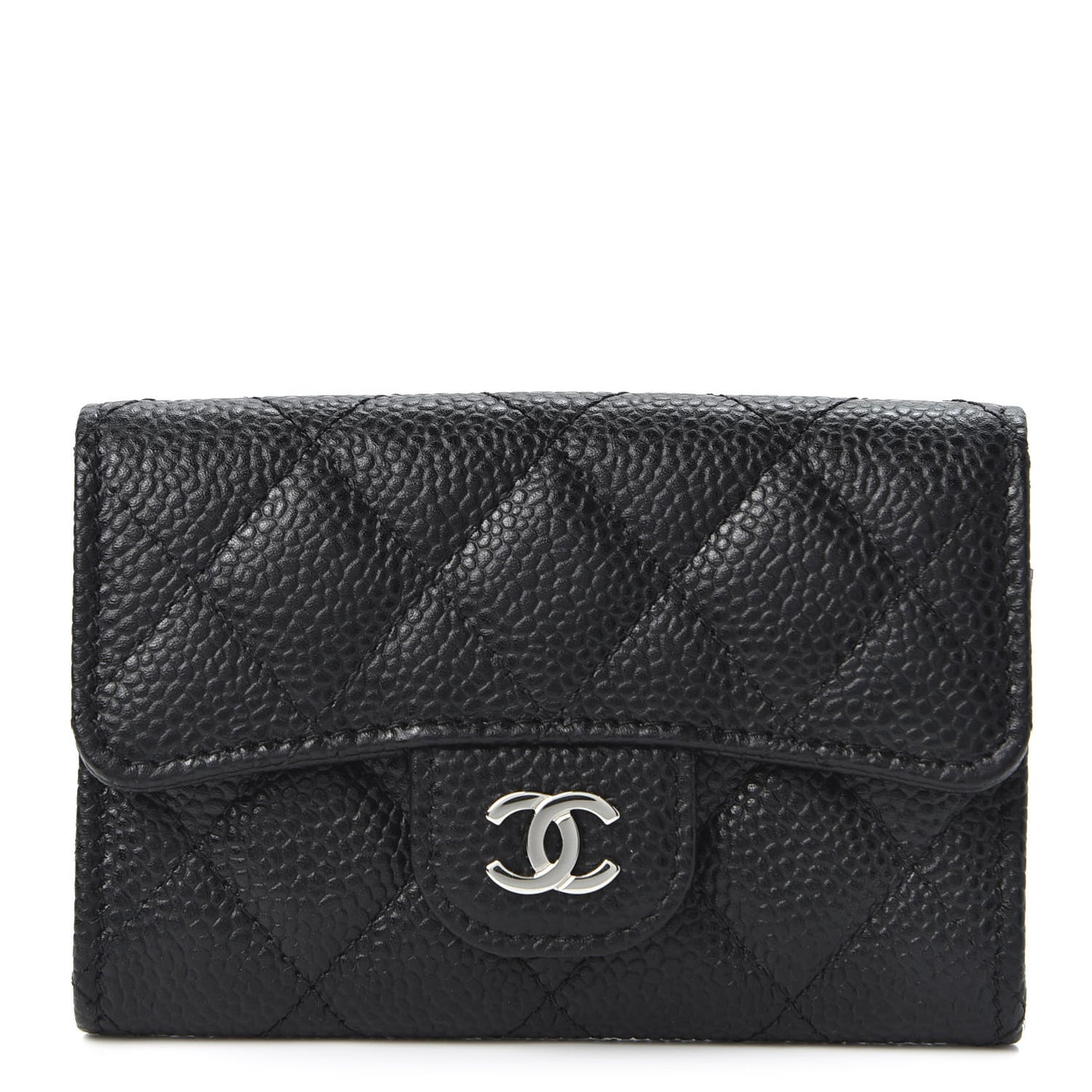 Caviar Quilted Flap Card Holder Black