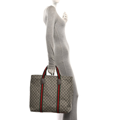 Gucci Tender GG Supreme Monogram Textured Dollar Calfskin Web Tote Beige Ebony New Acero 2 of 10