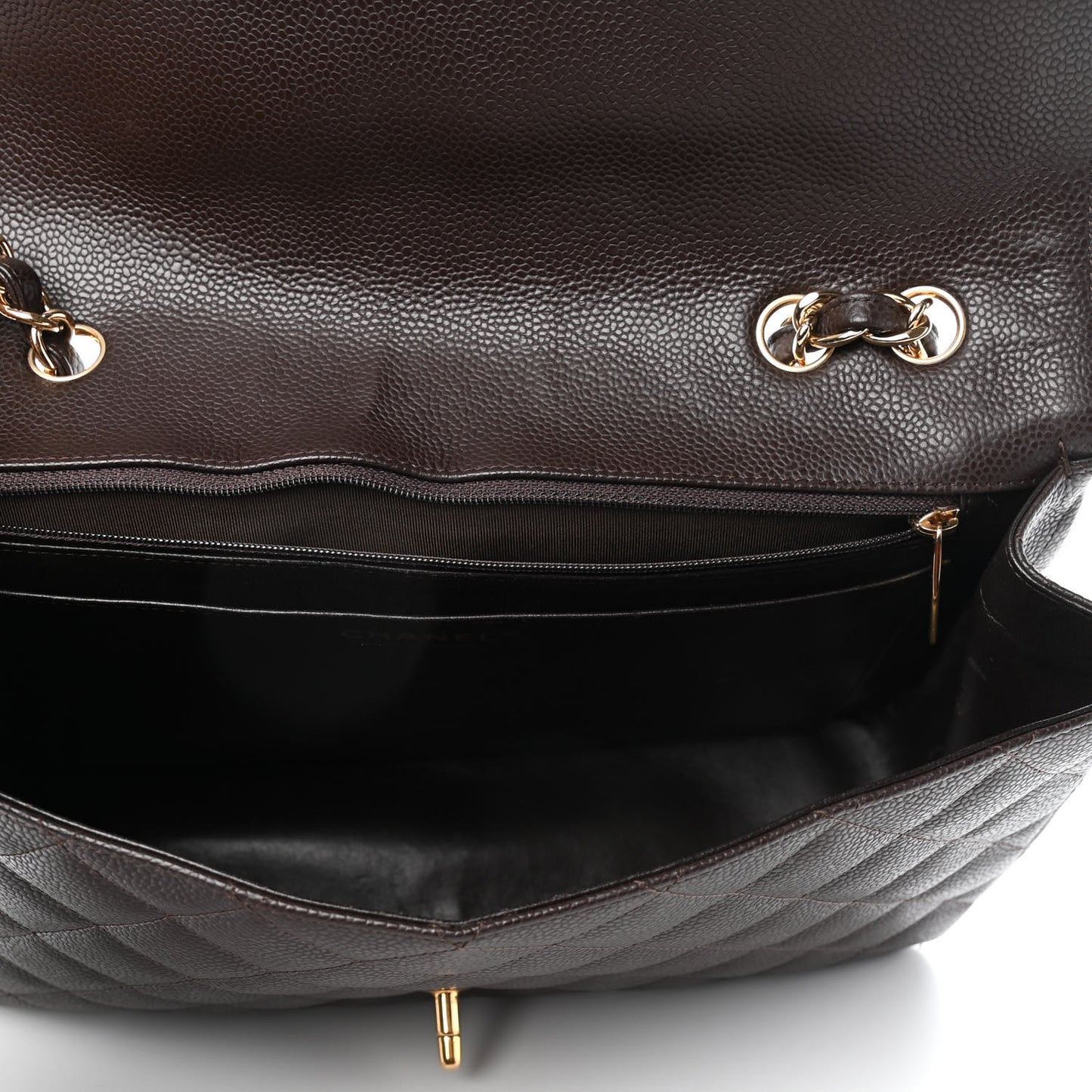 Caviar Quilted Jumbo Single Flap Dark Brown