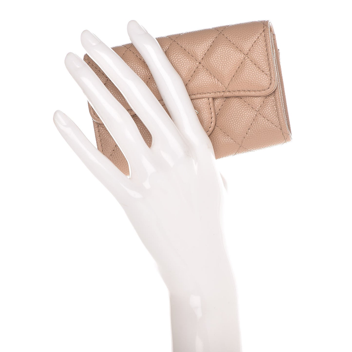 Caviar Quilted Flap Card Holder Wallet Beige