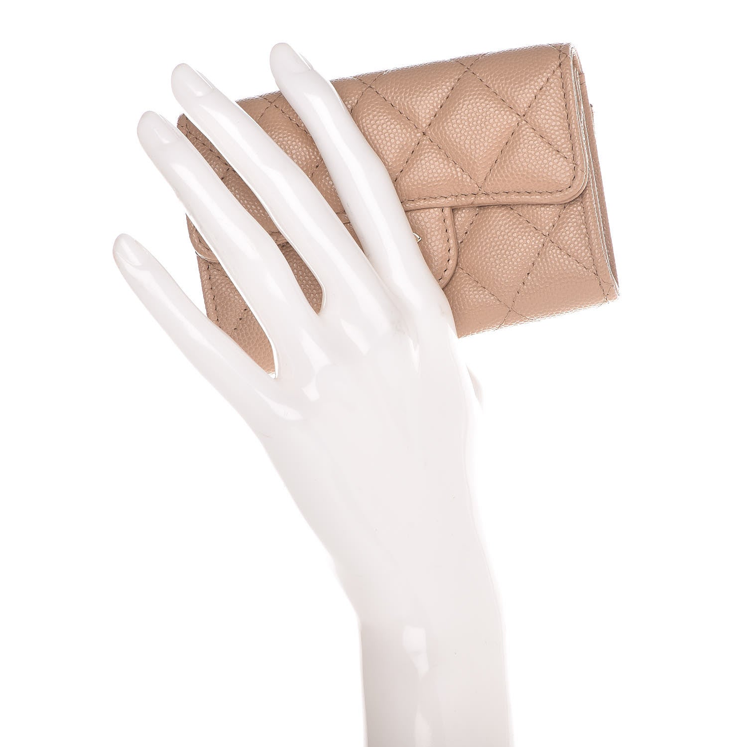 Chanel Caviar Quilted Flap Card Holder Wallet Beige 2 of 9