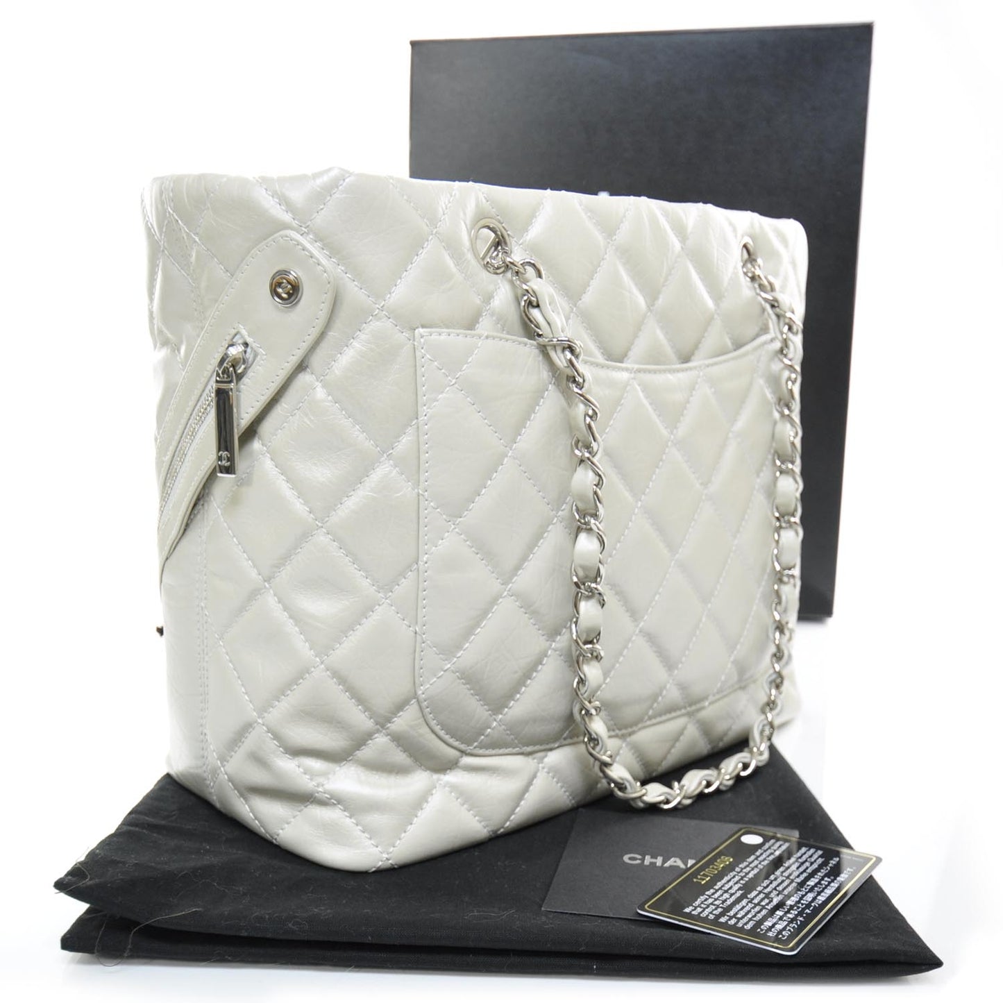 Leather Quilted Cotton Club Large Tote Light Silver