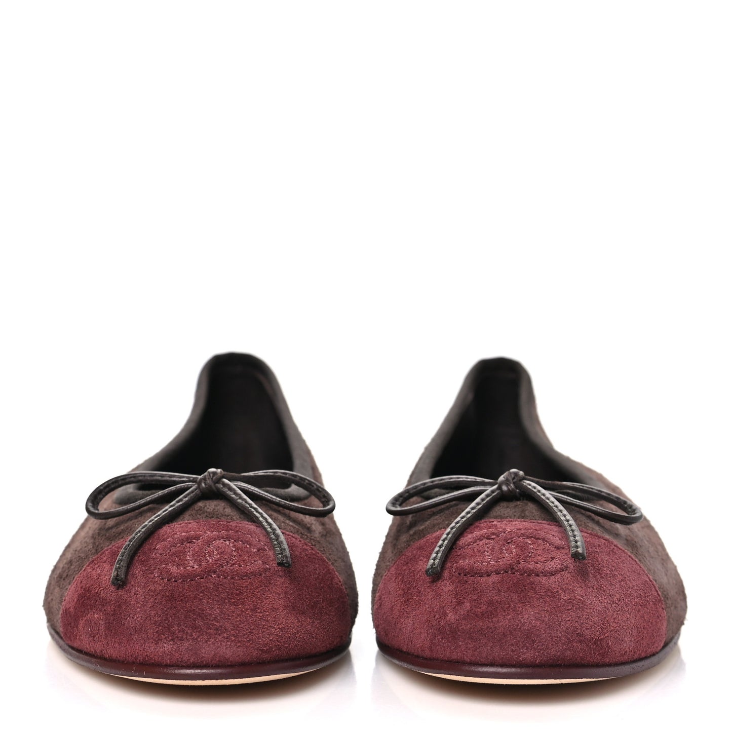 Suede Calfskin Cap Toe CC Ballerina Flats 37.5 Dark Brown Burgundy