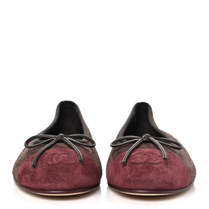 Chanel Suede Calfskin Cap Toe CC Ballerina Flats 37.5 Dark Brown Burgundy 3 of 10