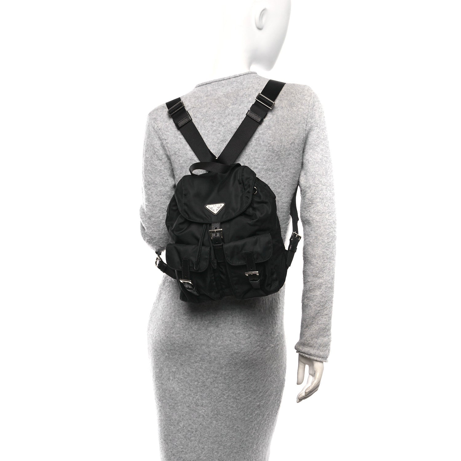 Prada Tessuto Nylon Saffiano Small Backpack Black 2 of 9