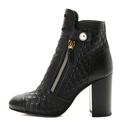 Chanel Lambskin Quilted Pearl CC Cap Toe Short Boots 39 Black 1 of 9