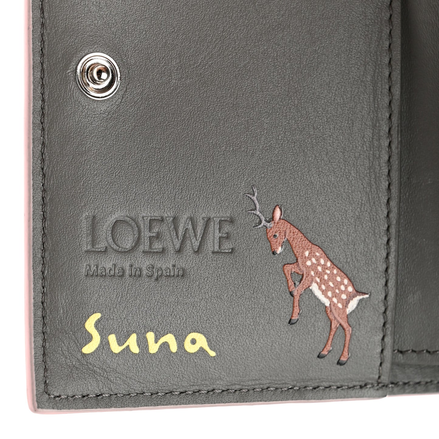 X SUNA FUJITA Satin Calfskin Deer Compact Zip Wallet Pink