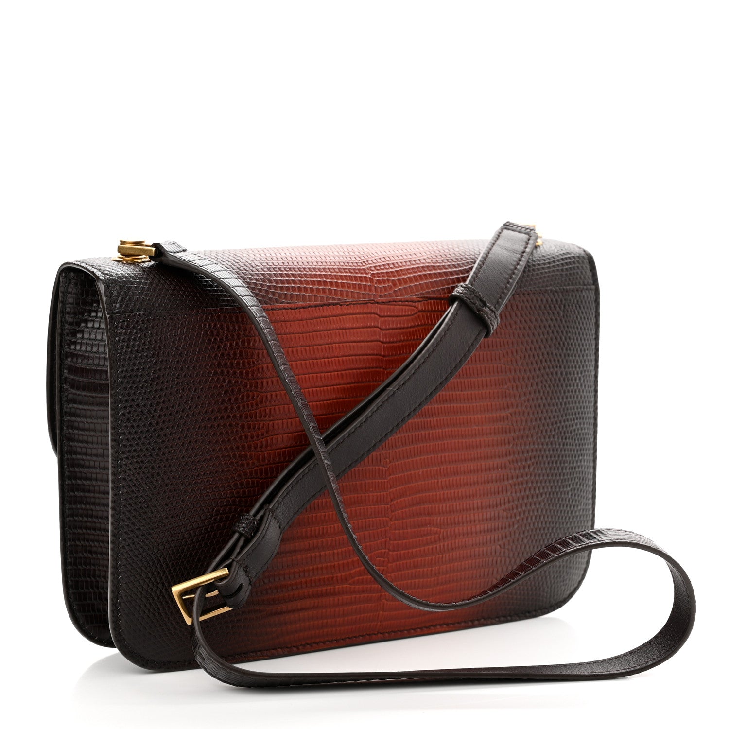 Saint Laurent Lizard Degrade Carre Satchel Brown Red 2 of 12