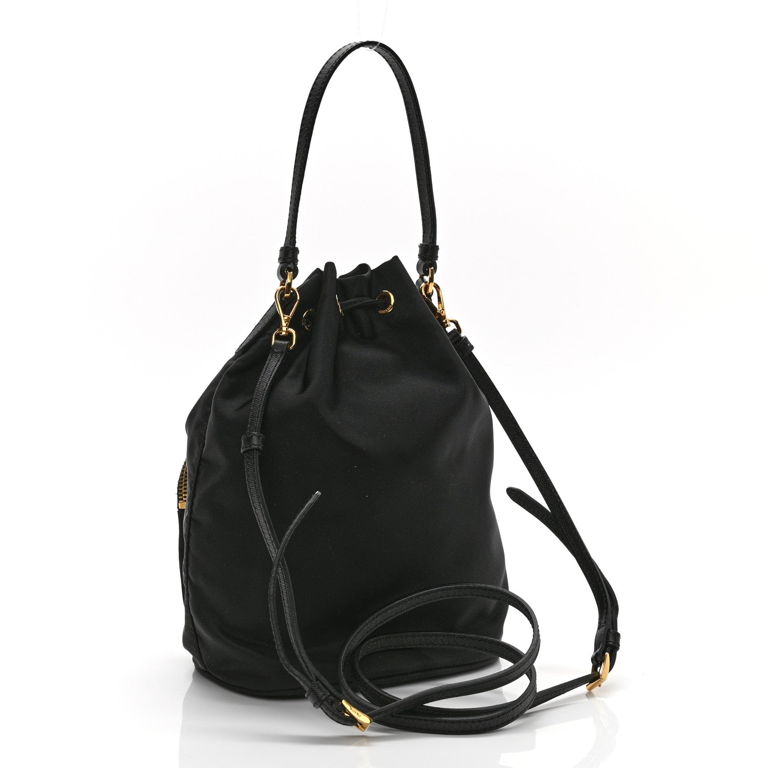 Prada Saffiano Tessuto Nylon Mini Bucket Crossbody Bag Black 3 of 12