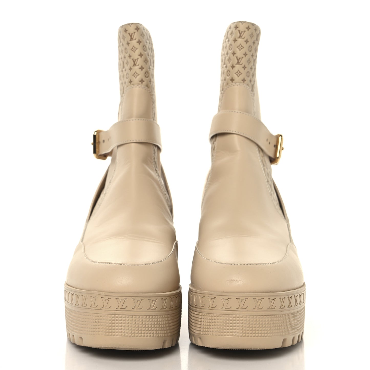 Suede Calfskin Embossed Monogram Laureate Platform Desert Boots 41 Beige