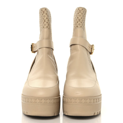 Louis Vuitton Suede Calfskin Embossed Monogram Laureate Platform Desert Boots 41 Beige 2 of 7