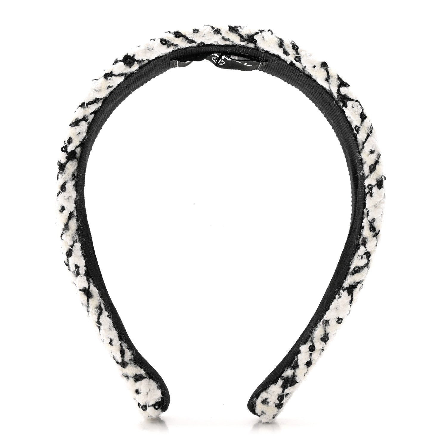 Chanel Tweed Sequin Headband White Black 1 of 7