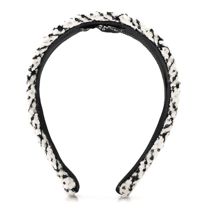 Chanel Tweed Sequin Headband White Black 1 of 7
