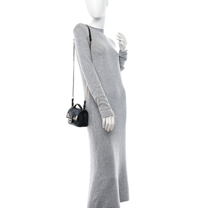 Fendi Vitello Dolce Elaphe Monster Eyes Micro Double Baguette Black Naturale 2 of 10