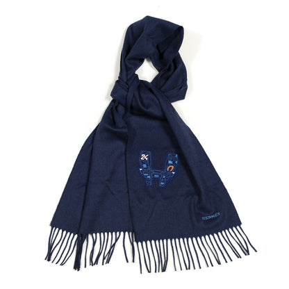 Hermes Cashmere Space University Muffler Bleu Outremer 1 of 5