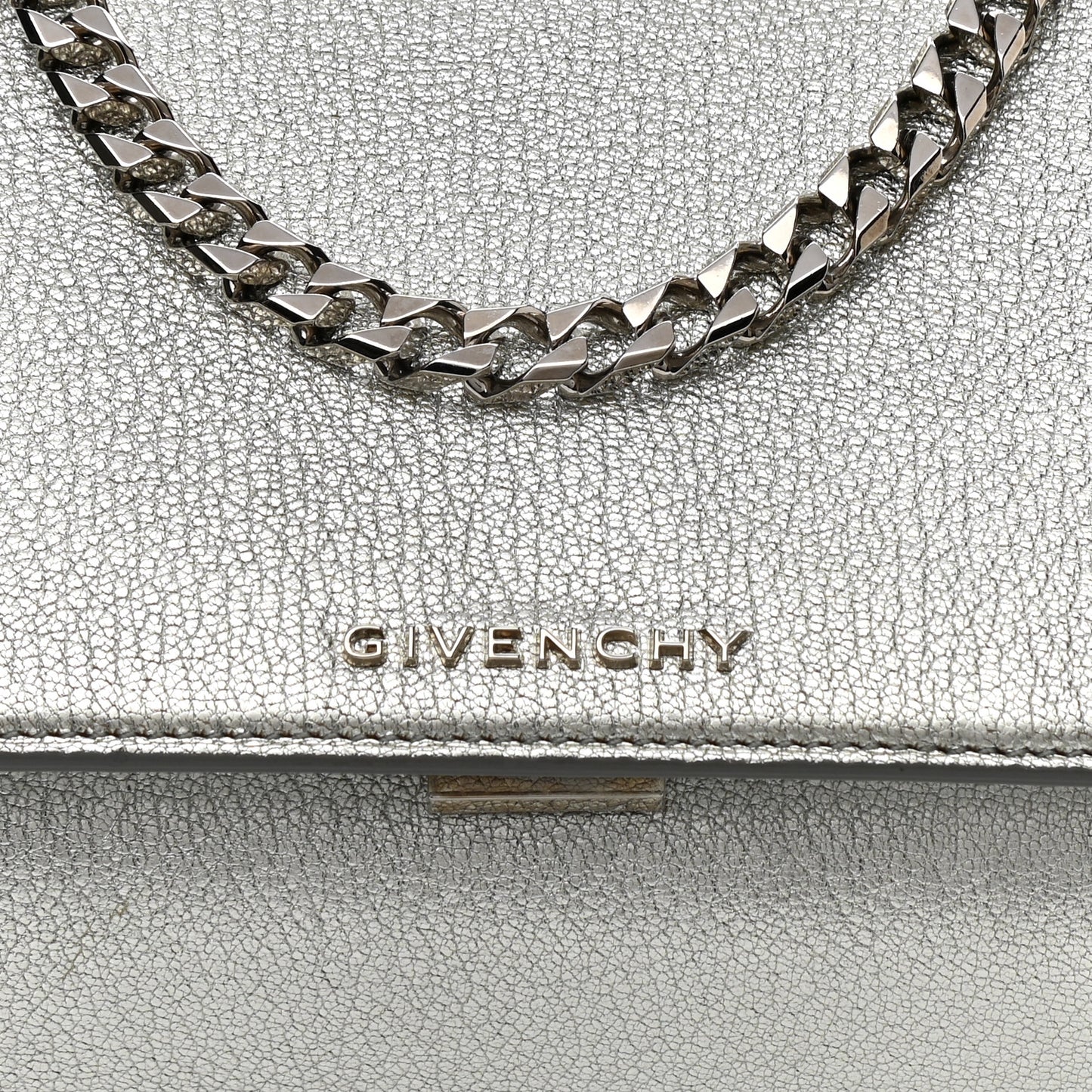 Metallic Calfskin Mini Pandora Box Chain Crossbody Bag Silver