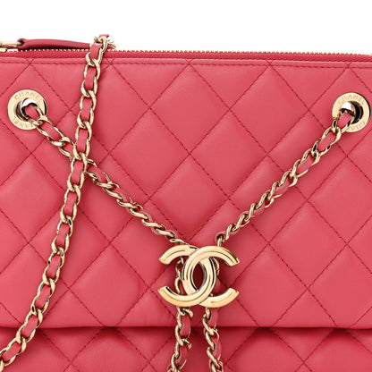 Chanel Shiny Lambskin Quilted Small Double Case With Strap Pink 9 of 11