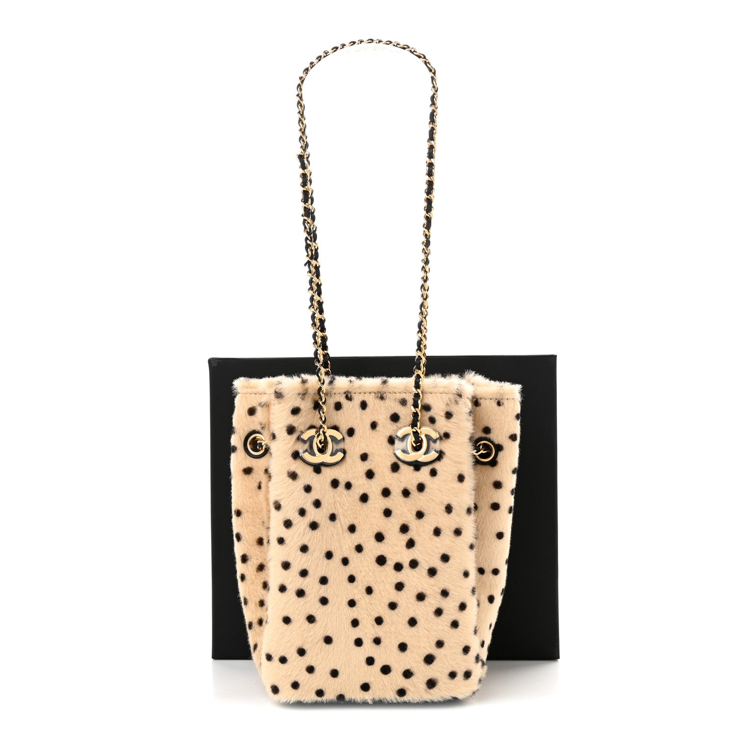Chanel Pony Hair Cheetah Printed CC Chain Bucket Bag Light Beige Black 10 of 10
