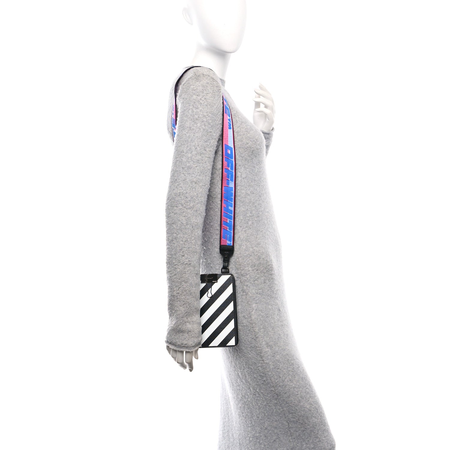 Off-White Saffiano Striped Phone Bag Black White 2 of 9
