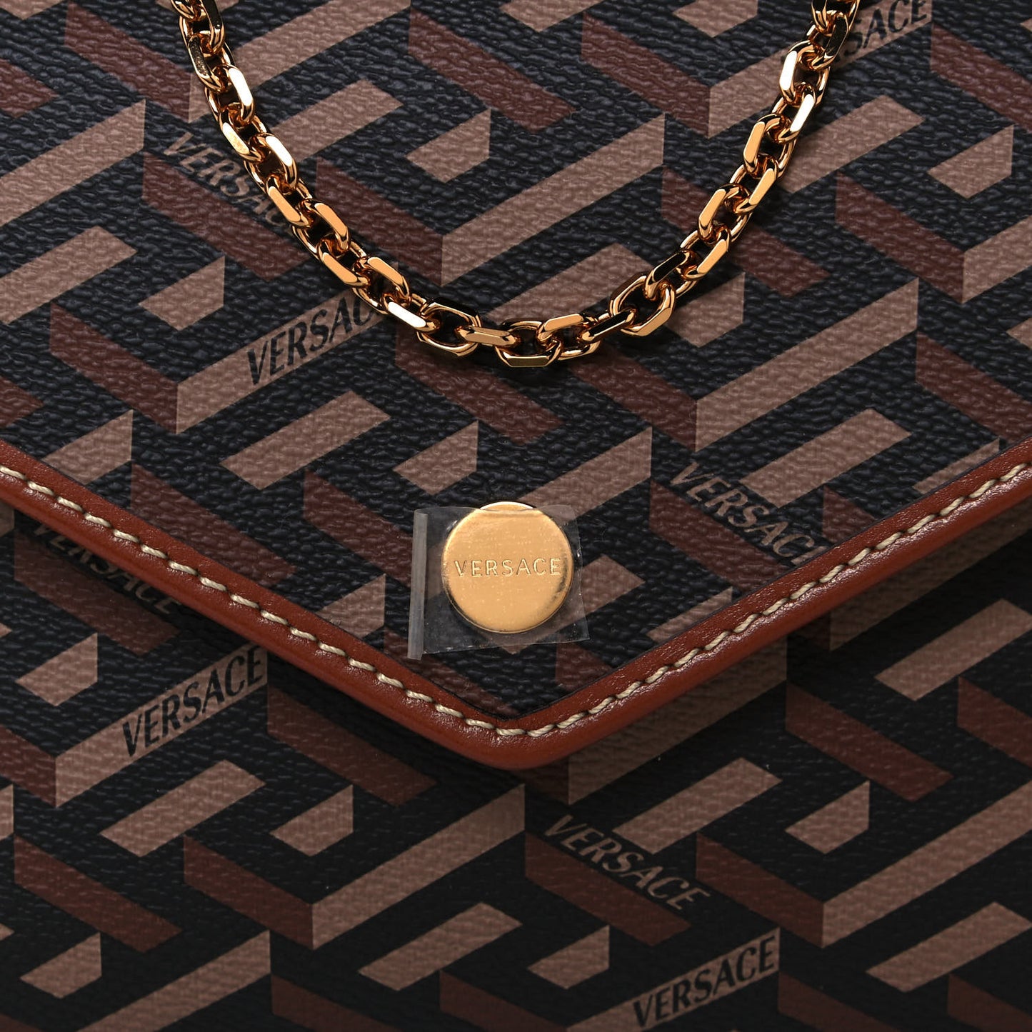 Coated Canvas La Greca Signature Wallet On Chain Black Caramel