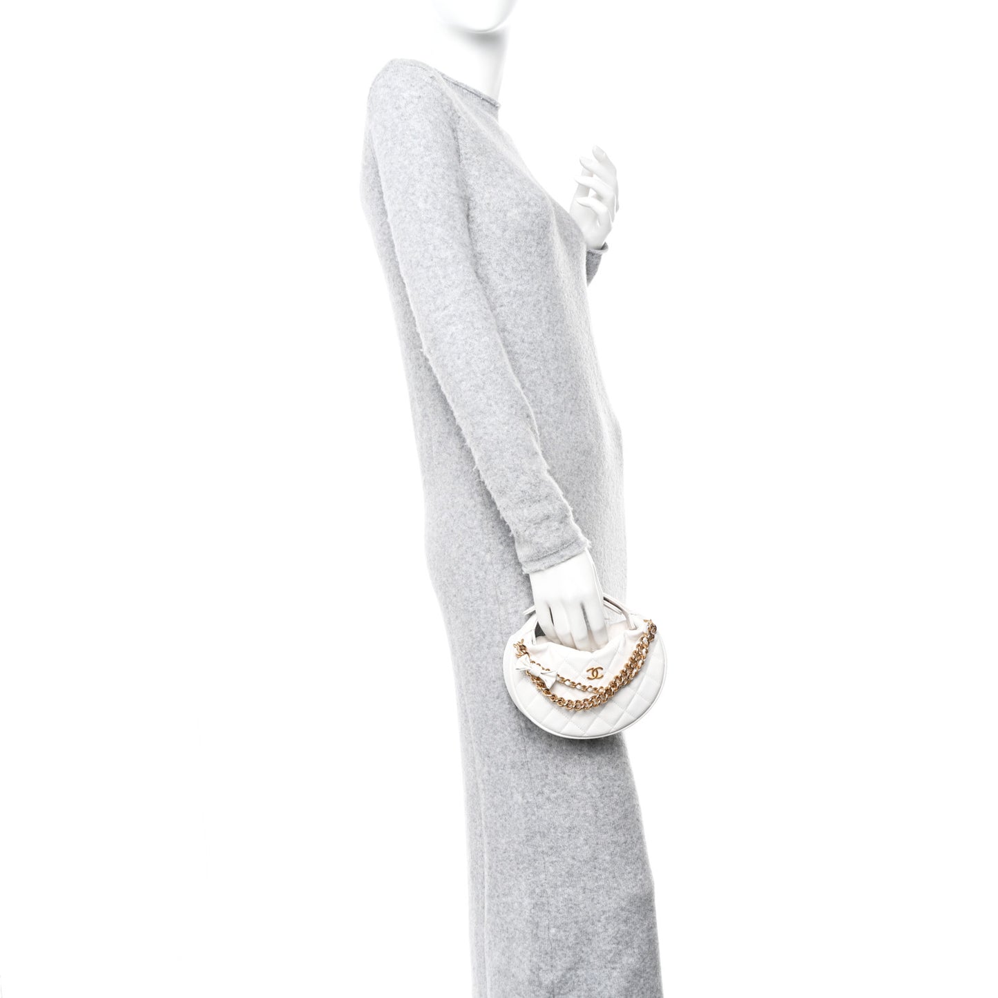 Shiny Caviar Quilted Bow Pouch Hobo White