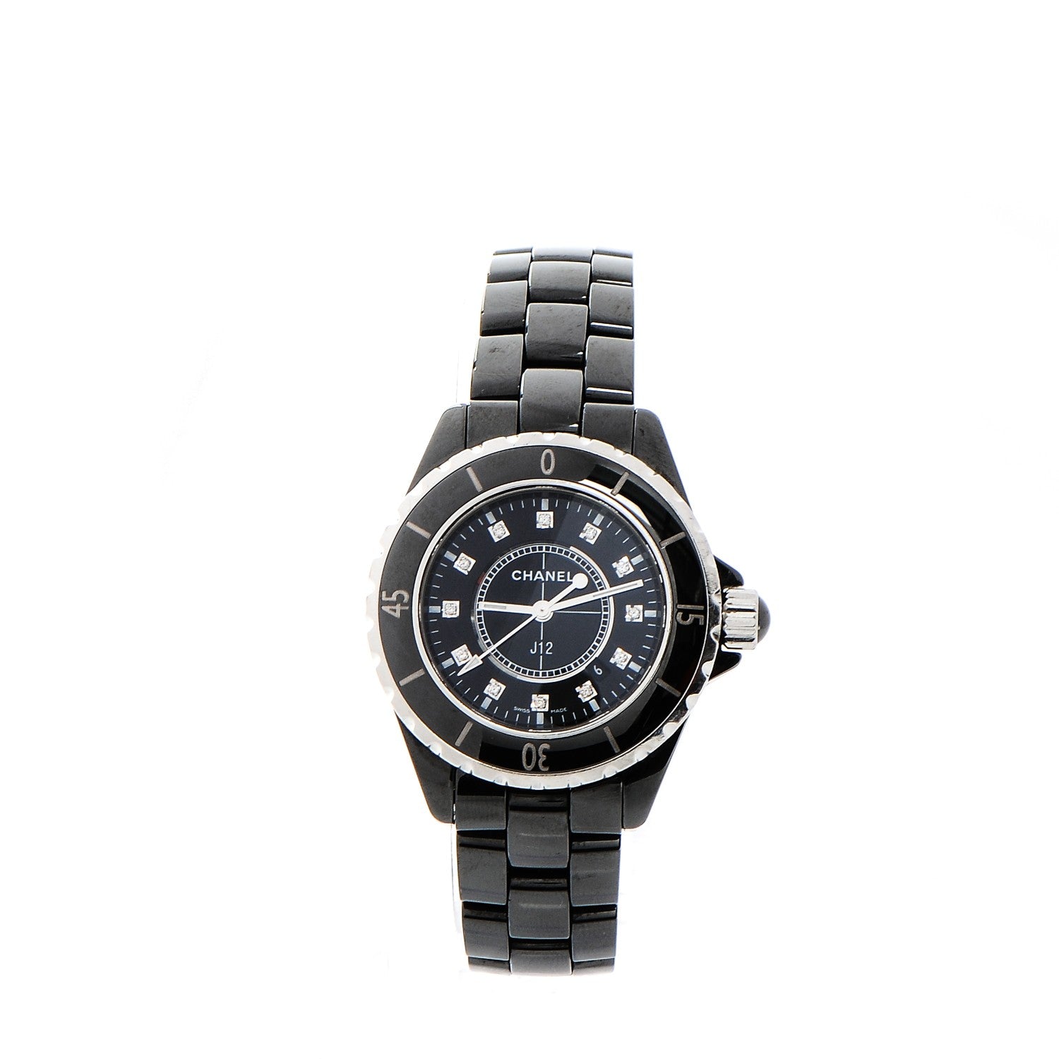 Chanel Stainless Steel Ceramic Diamond 33mm J12 Quartz Watch Black 1 of 8