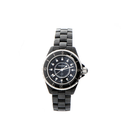 Chanel Stainless Steel Ceramic Diamond 33mm J12 Quartz Watch Black 1 of 8