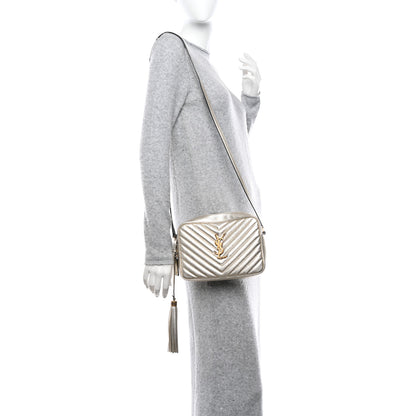 Saint Laurent Metallic Calfskin Matelasse Monogram Lou Camera Bag Platino 2 of 12