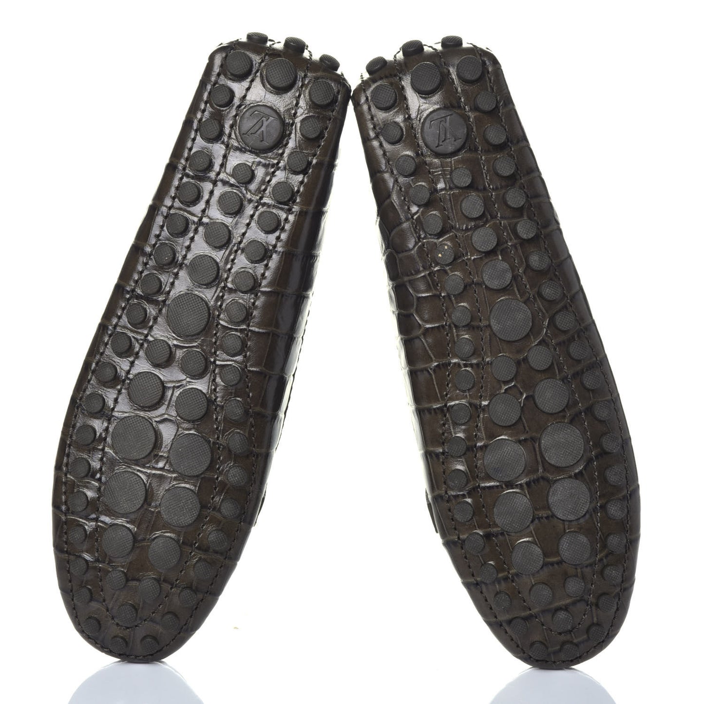 Calfskin Crocodile Embossed Dauphine Loafers 36.5 Green