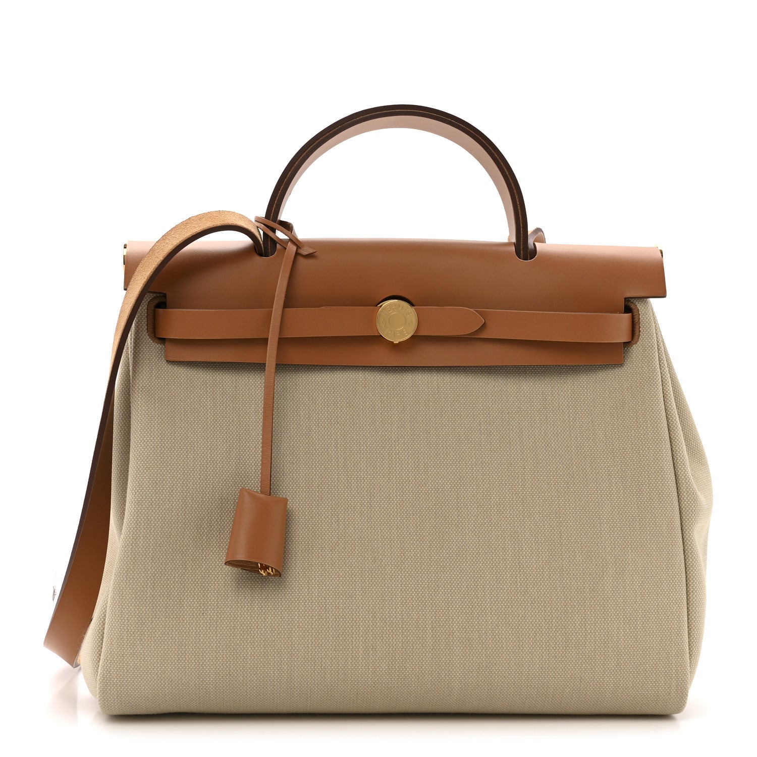 Hermes Military Toile Vache Hunter Herbag Zip Retourne 31 PM Beton Naturel 1 of 11