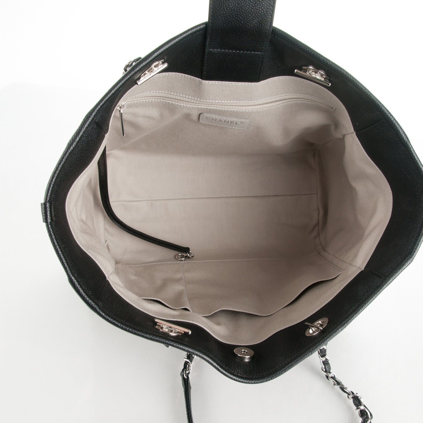 Glazed Calfskin Small Deauville Tote Black