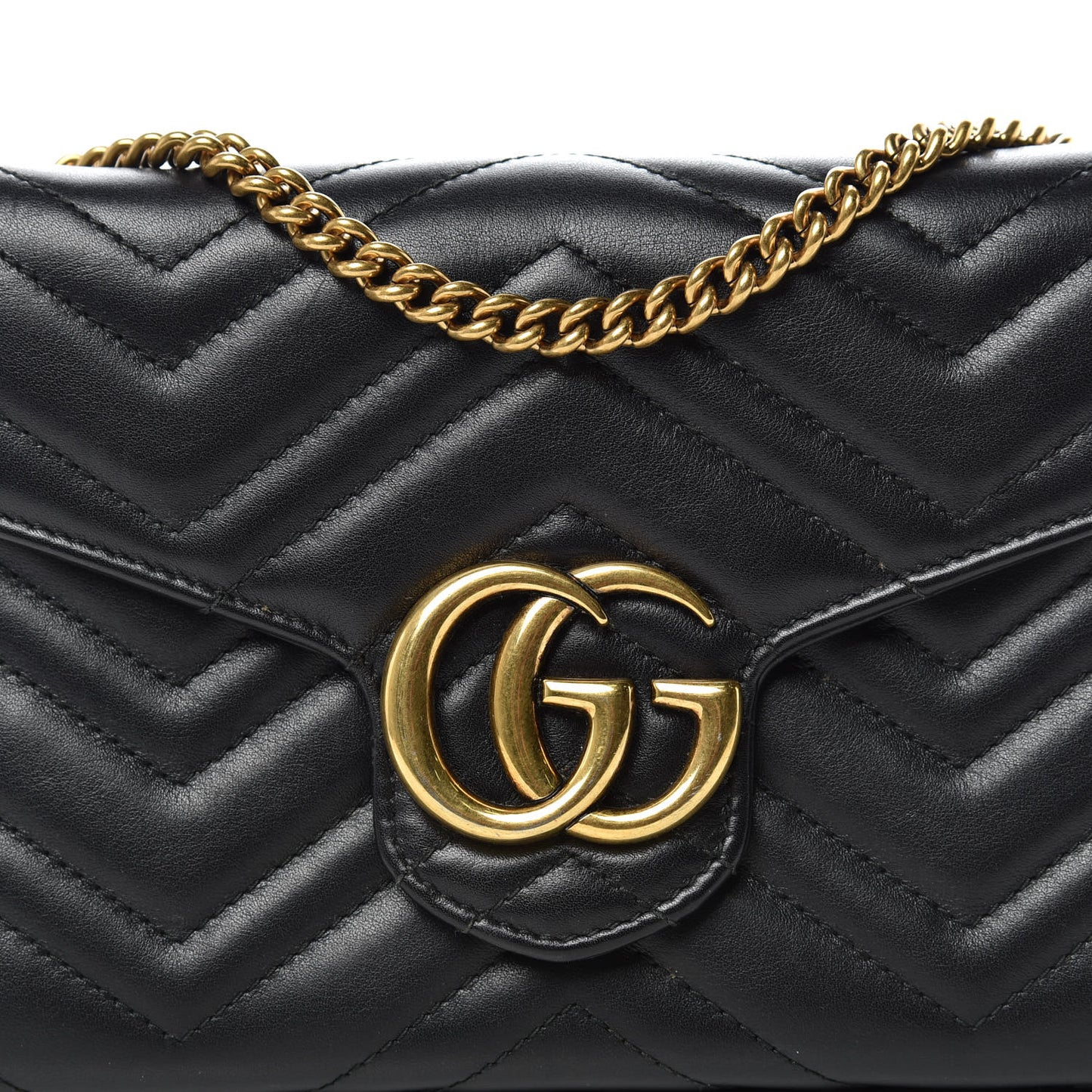 Calfskin Matelasse GG Marmont Chain Wallet Black