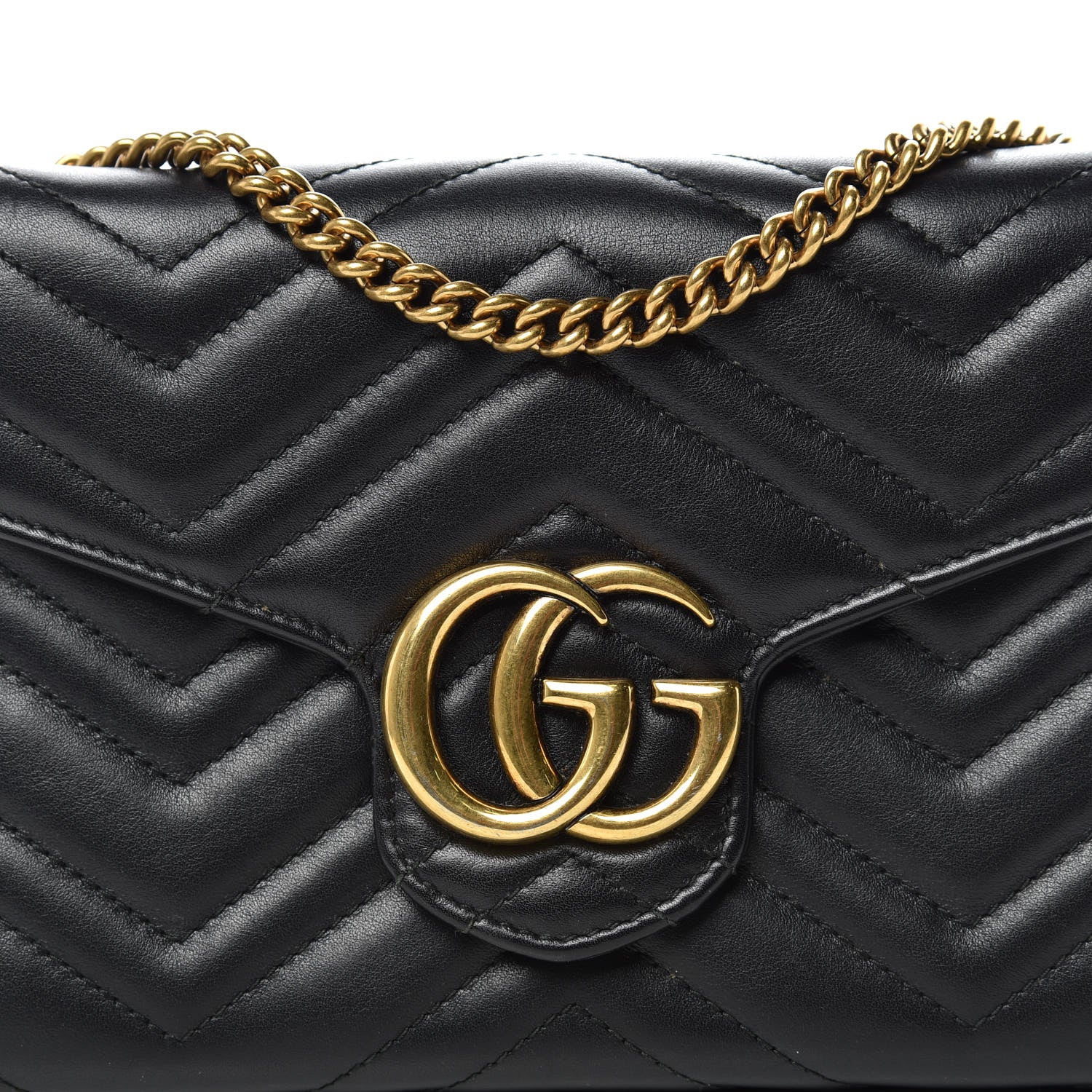 Gucci Calfskin Matelasse GG Marmont Chain Wallet Black 8 of 13