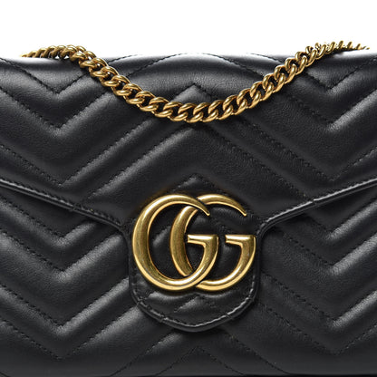 Gucci Calfskin Matelasse GG Marmont Chain Wallet Black 8 of 13