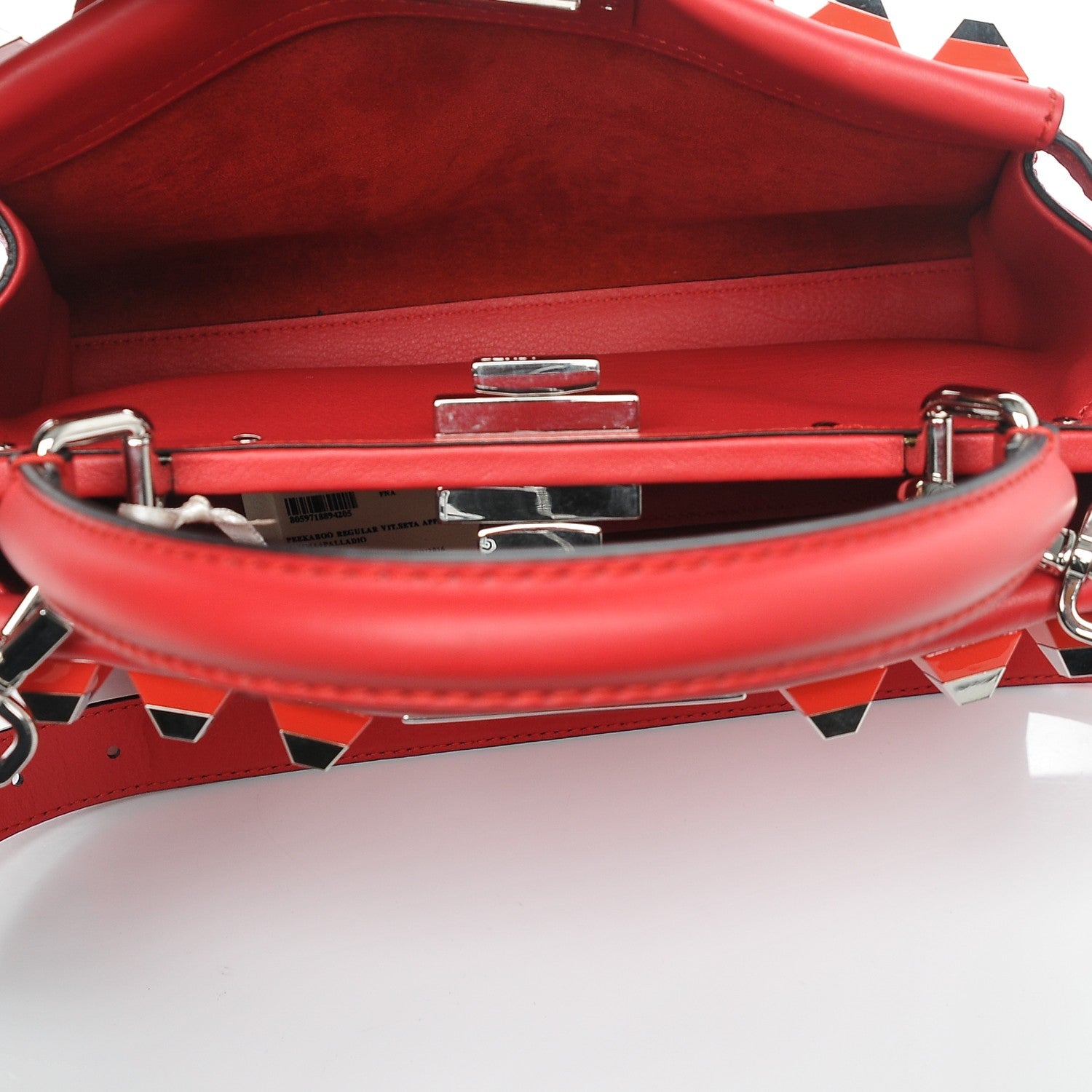 Fendi Vitello Seta Studded Medium Peekaboo Iconic Satchel Fiamma 5 of 7