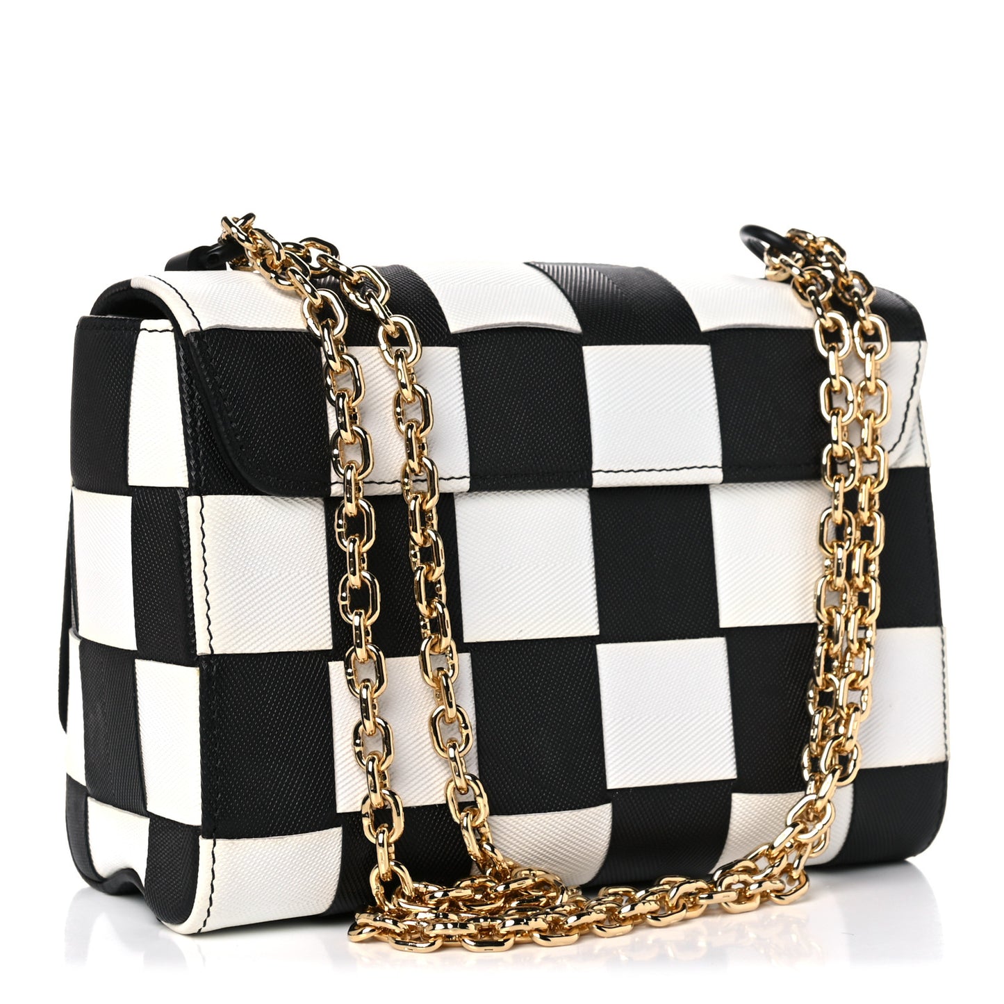 Calfskin Damier Tressage Twist Shoulder Bag MM Black White