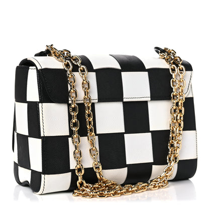 Louis Vuitton Calfskin Damier Tressage Twist Shoulder Bag MM Black White 3 of 13