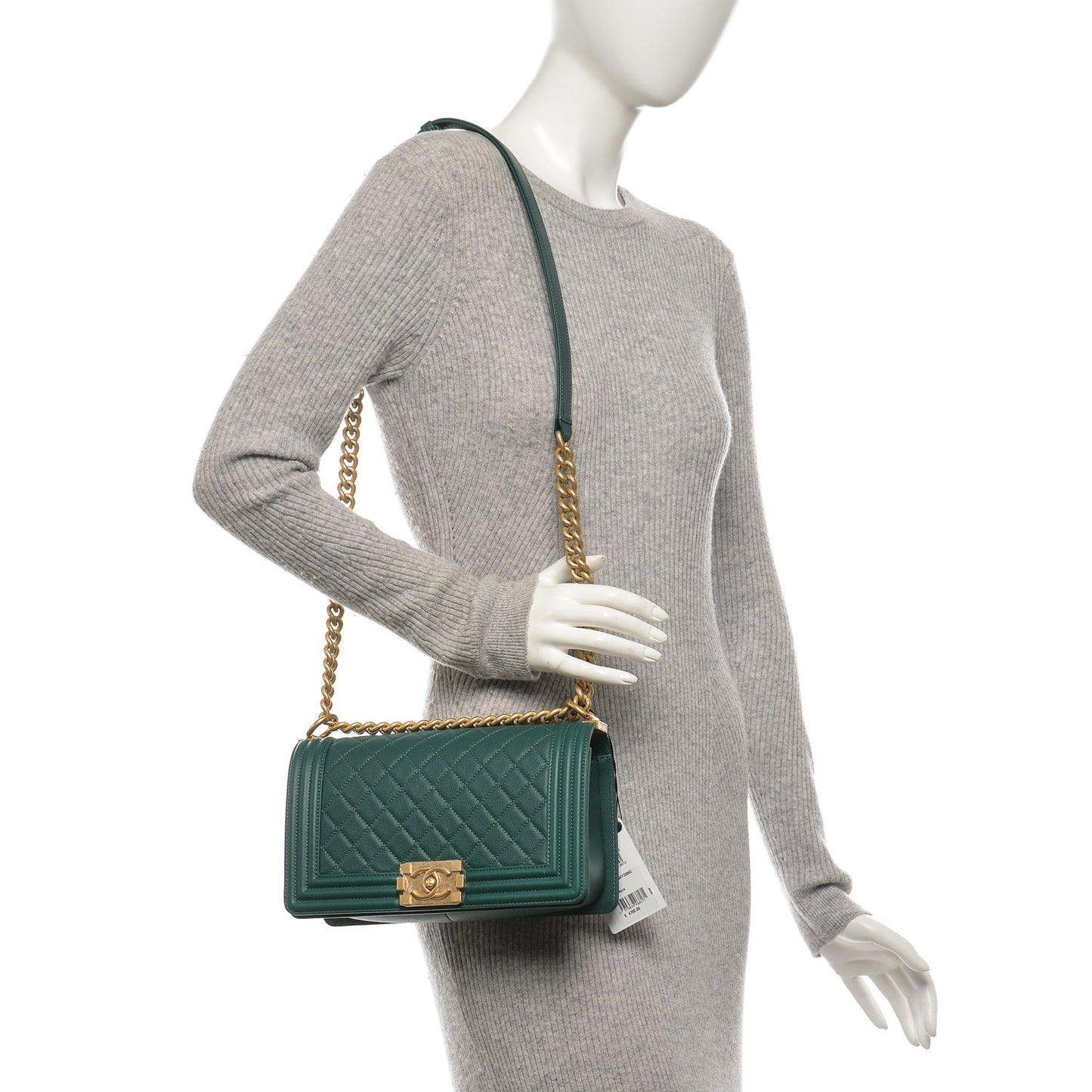 Caviar Quilted Medium Boy Flap Dark Green
