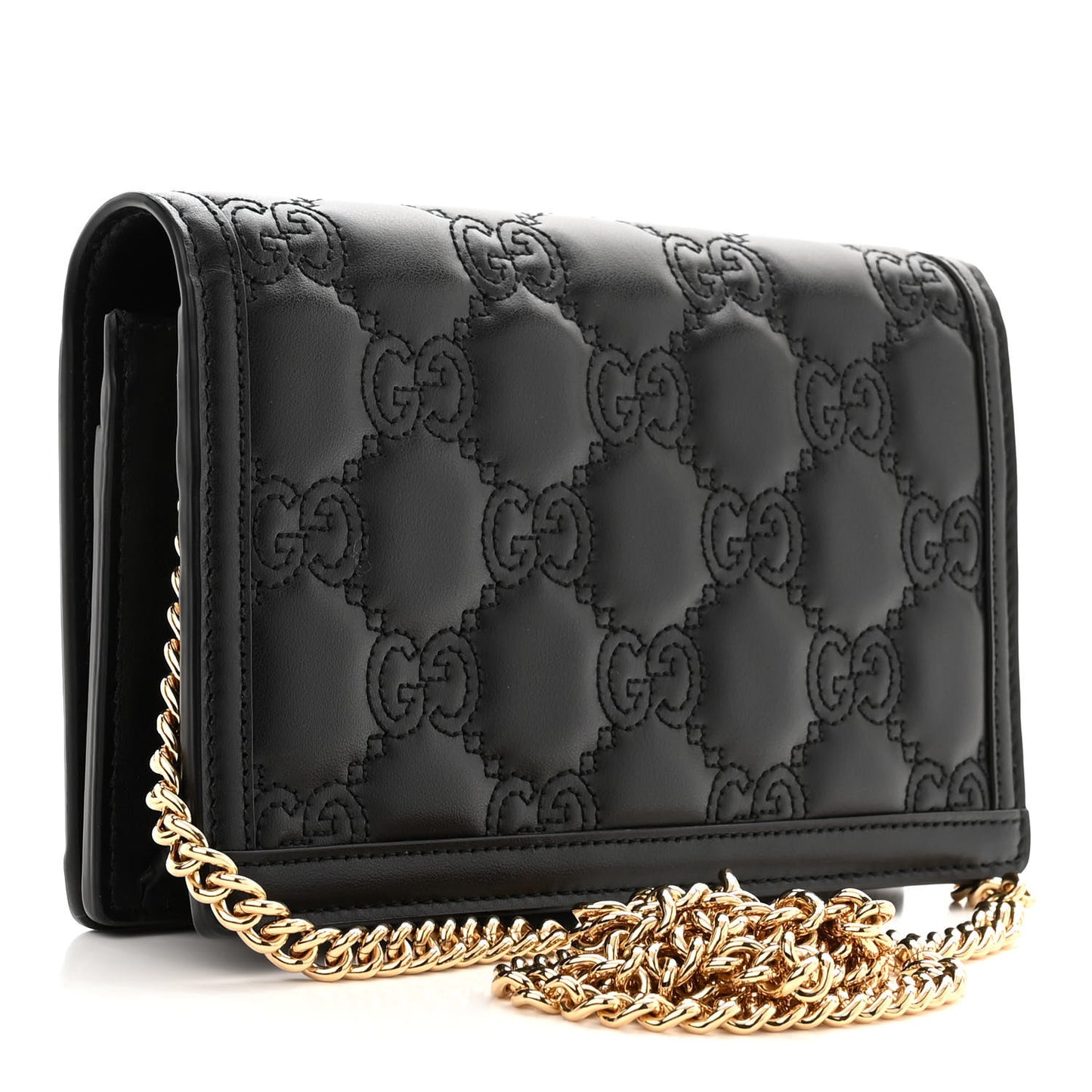 Calfskin GG Matelasse Chain Wallet Black