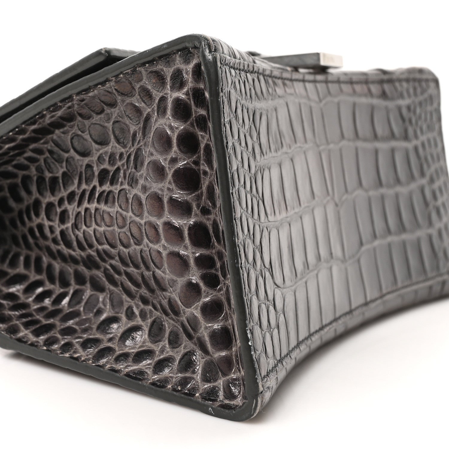 Balenciaga Shiny Calfskin Crocodile Embossed Small Hourglass Top Handle Bag Dark Grey 8 of 9