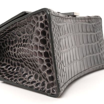 Balenciaga Shiny Calfskin Crocodile Embossed Small Hourglass Top Handle Bag Dark Grey 8 of 9