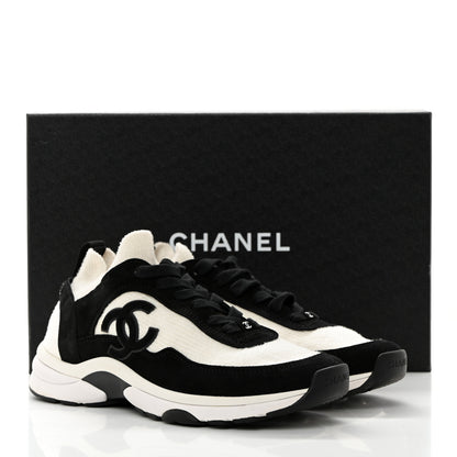 Chanel Fabric Suede Calfskin CC Sneakers 38.5 White Black 9 of 9